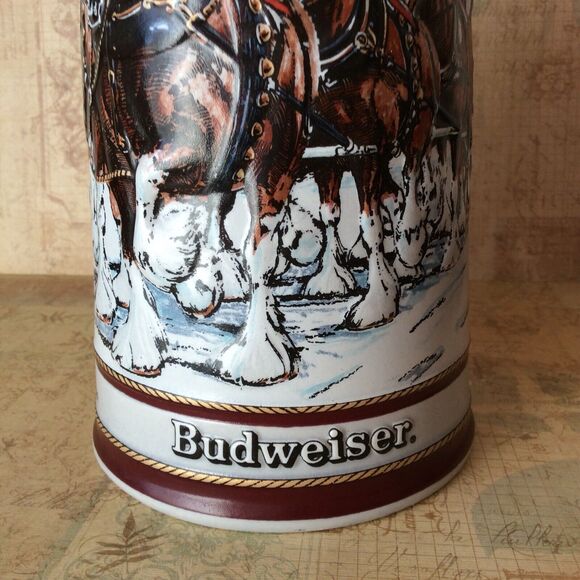 Vintage 1989 Budweiser Holiday Beer SteinMug Clydesdale Collector Anheuser-Busch - Picture 2 of 9